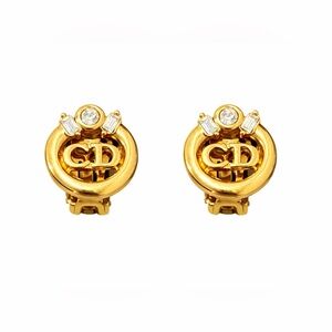 Christian Dior CD Gold Plated Crystal Embellished Clip On Earrngs